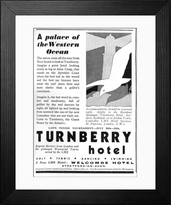 Framed Print : Advertisement for Turnberry Hotel, Girvan, Scotland Framed Print : Advertisement for Turnberry Hotel, Girvan, Scotland
