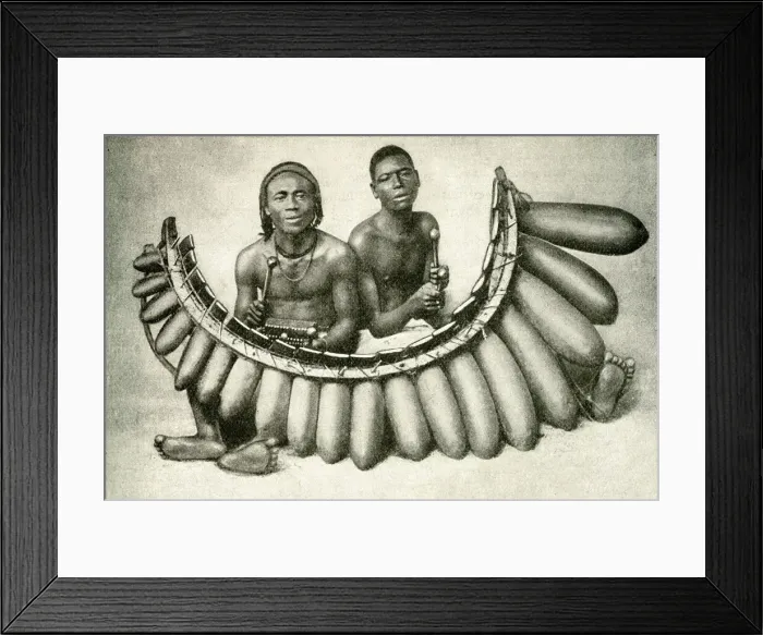 Framed Print : Bantu musicians with gourd piano, Central Africa Framed Print : Bantu musicians with gourd piano, Central Africa