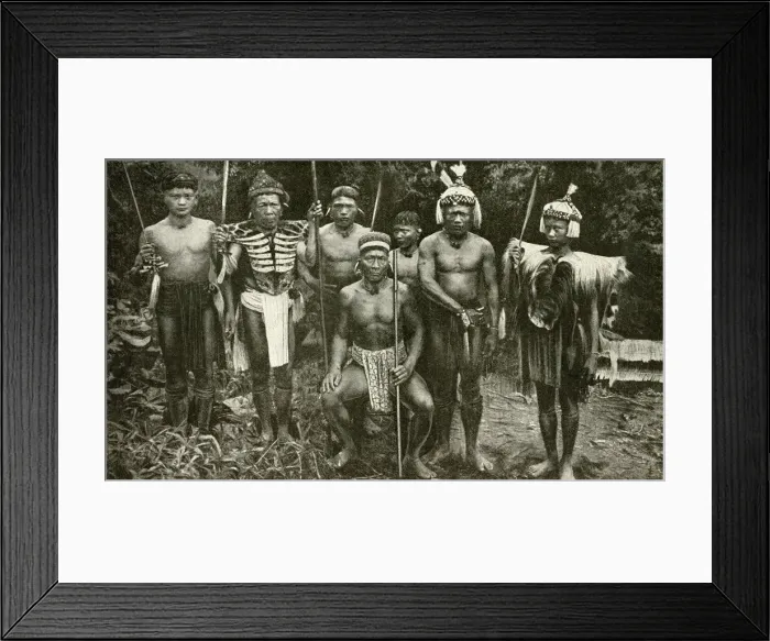 Framed Print : Tribal chief and his bodyguards, Borneo, SE Asia Framed Print : Tribal chief and his bodyguards, Borneo, SE Asia