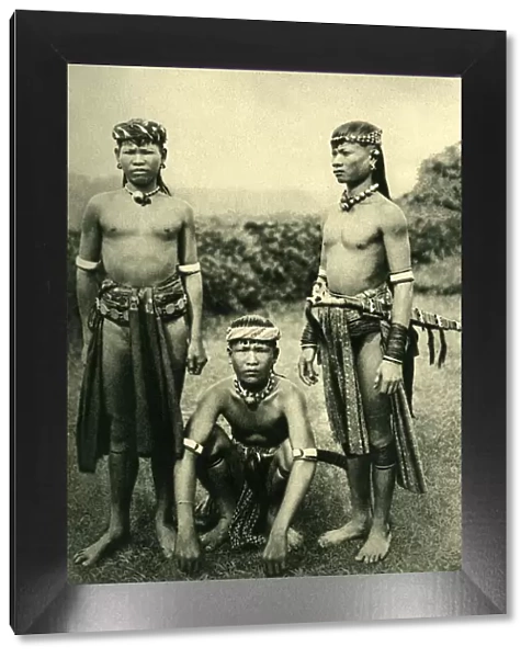 Three Sea Dayak warriors, Borneo, SE Asia