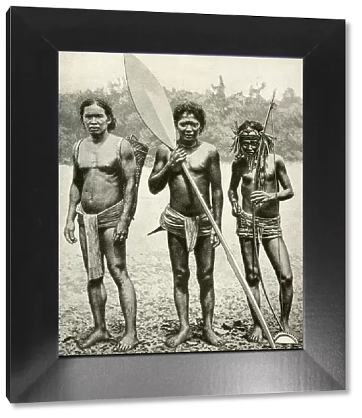 Three Sakai tribesmen, Malay States, South East Asia