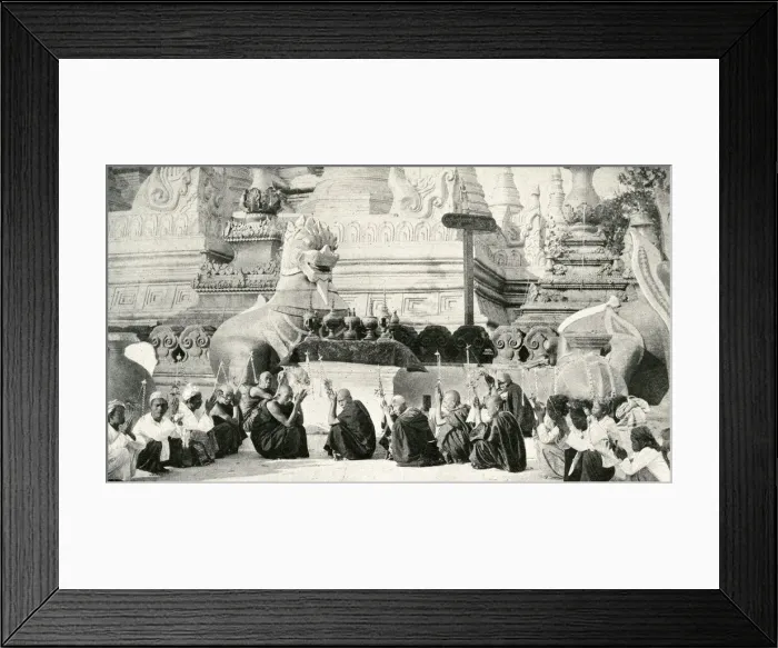 Framed Print : Buddhist monks praying, Rangoon, Burma, South East Asia Framed Print : Buddhist monks praying, Rangoon, Burma, South East Asia