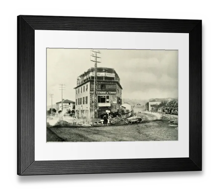 Framed Print : Mercedes racing car cornering at Lyons Grand Prix, France Framed Print : Mercedes racing car cornering at Lyons Grand Prix, France