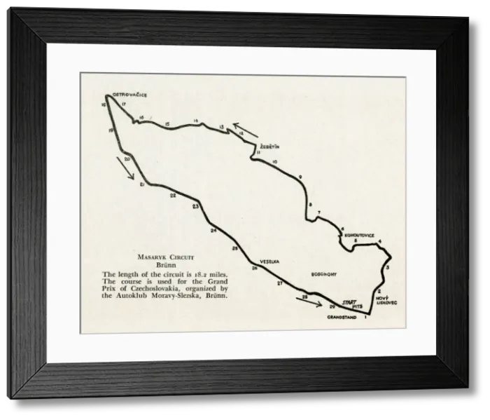 Framed Print : Motor racing circuit track, Masaryk, Brunn, Czechoslovakia Framed Print : Motor racing circuit track, Masaryk, Brunn, Czechoslovakia