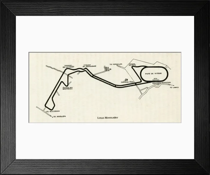Framed Print : Motor racing track course at Linas-Montlhery, France Framed Print : Motor racing track course at Linas-Montlhery, France