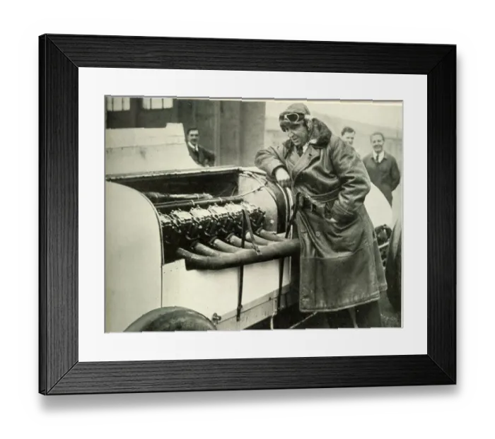 Framed Print : Parry Thomas, racing driver, inspecting 400 hp engine Framed Print : Parry Thomas, racing driver, inspecting 400 hp engine