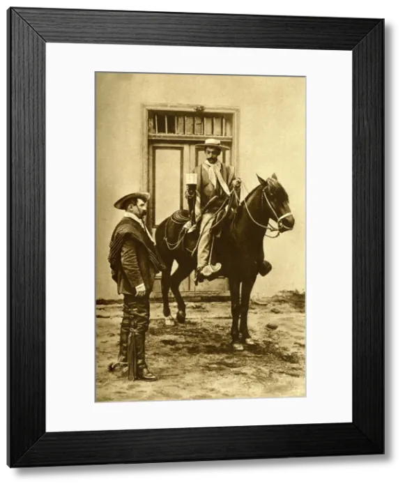 Framed Print : Two men and a horse, Chile, South America Framed Print : Two men and a horse, Chile, South America