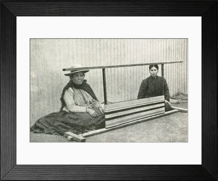Framed Print : Two Araucanian women weaving, Chile, South America Framed Print : Two Araucanian women weaving, Chile, South America