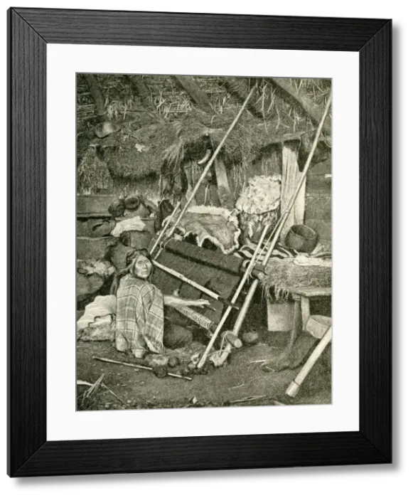 Framed Print : Araucanian woman weaving, Chile, South America Framed Print : Araucanian woman weaving, Chile, South America