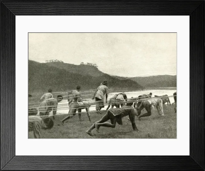 Framed Print : Men pulling a boat through rapids, China, East Asia Framed Print : Men pulling a boat through rapids, China, East Asia