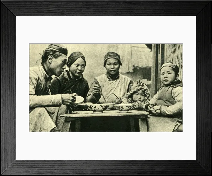 Framed Print : Family meal with chopsticks, China, East Asia Framed Print : Family meal with chopsticks, China, East Asia