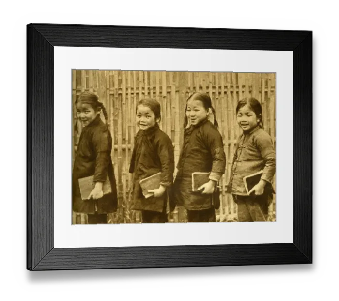 Framed Print : Four schoolgirls of Changsha with books, China, East Asia Framed Print : Four schoolgirls of Changsha with books, China, East Asia