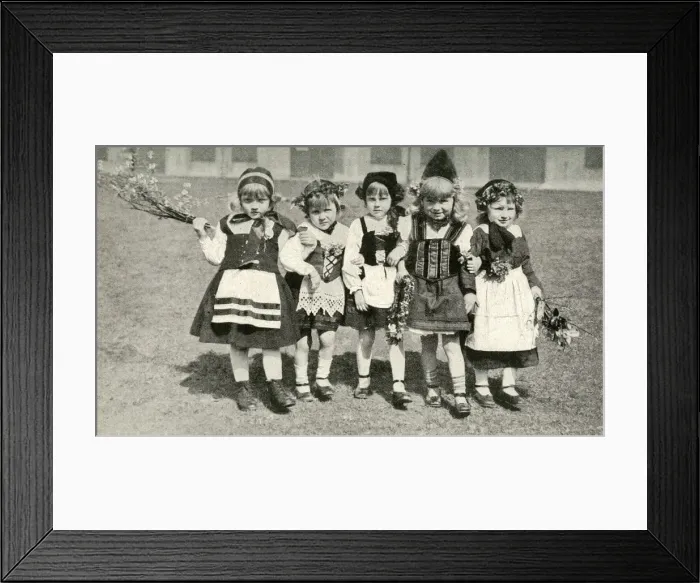 Framed Print : Five little girls in traditional dress, Denmark Framed Print : Five little girls in traditional dress, Denmark