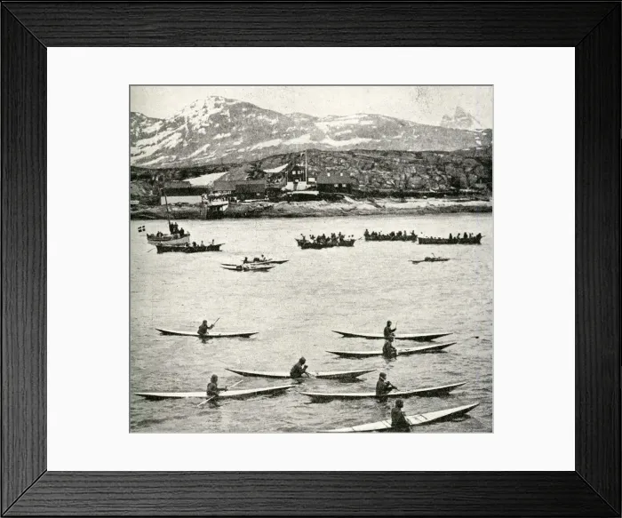 Framed Print : Eskimos rowing a boat, Greenland Framed Print : Eskimos rowing a boat, Greenland