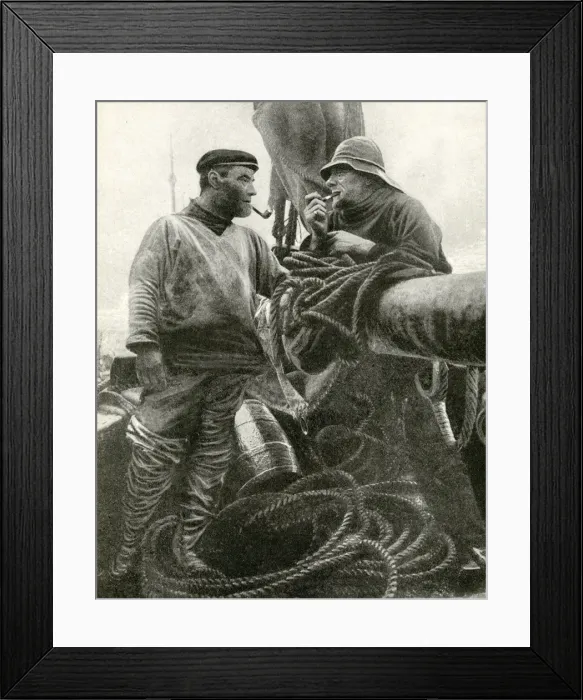 Framed Print : Two fishermen on a fishing smack, Suffolk, England Framed Print : Two fishermen on a fishing smack, Suffolk, England