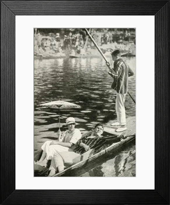 Framed Print : Three young people punting on a river, England Framed Print : Three young people punting on a river, England