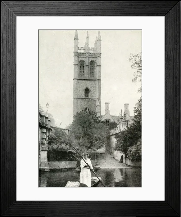 Framed Print : Punting on the river at Oxford, near Magdalen Tower Framed Print : Punting on the river at Oxford, near Magdalen Tower