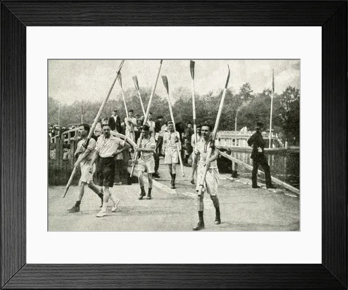 Framed Print : Boat crew arriving at the boat house, Oxford University Framed Print : Boat crew arriving at the boat house, Oxford University