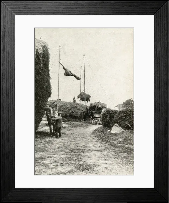 Framed Print : Labour-saving hay stacking on a farm in Kent, England Framed Print : Labour-saving hay stacking on a farm in Kent, England