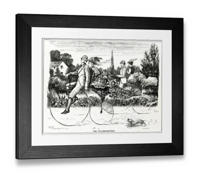 Framed Print : Cartoon, Pillion-bibycle 1875 Framed Print : Cartoon, Pillion-bibycle 1875