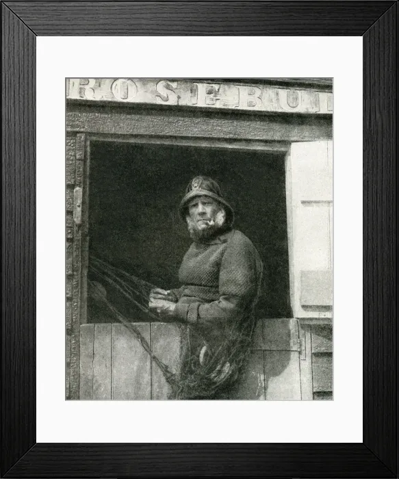 Framed Print : Fisherman repairing his nets, East Anglia, England Framed Print : Fisherman repairing his nets, East Anglia, England