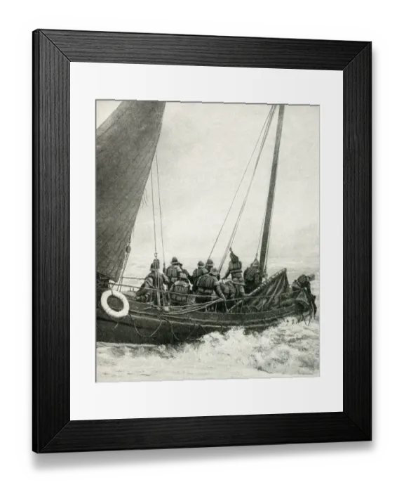 Framed Print : Lifeboat crew in action at sea, English coast Framed Print : Lifeboat crew in action at sea, English coast