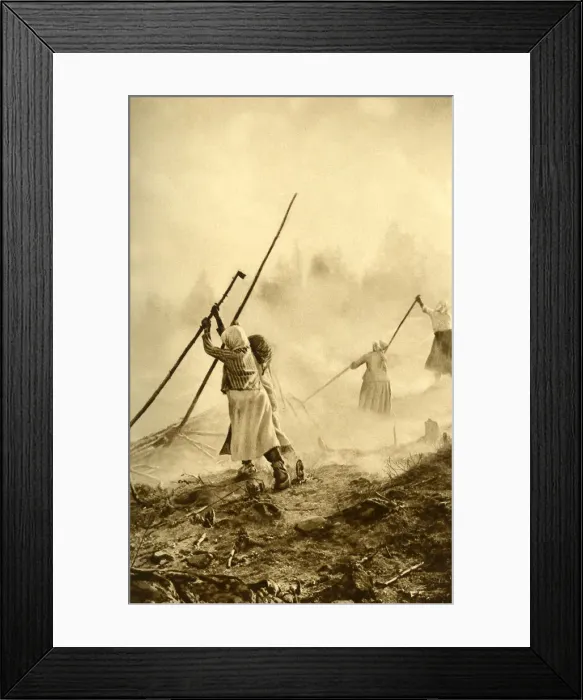 Framed Print : Peasant women burning forest debris, Finland Framed Print : Peasant women burning forest debris, Finland