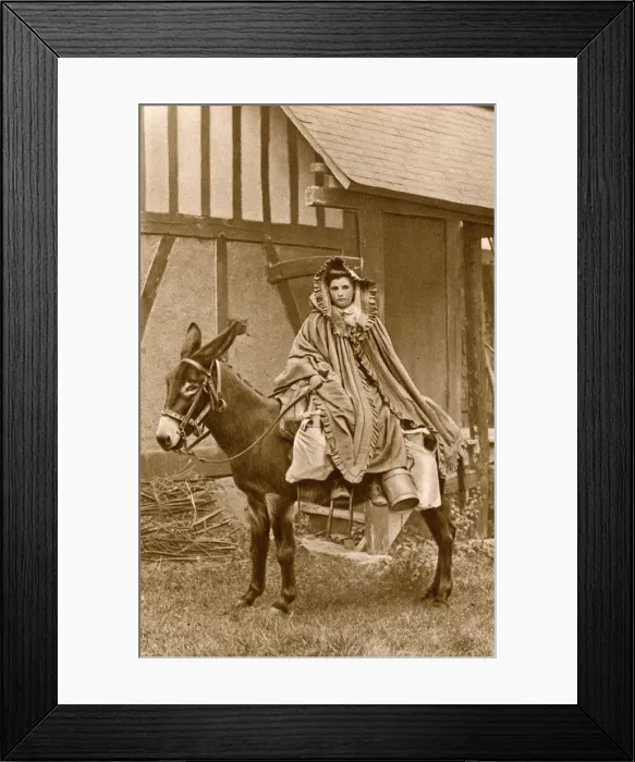 Framed Print : Milkmaid on a donkey, Normandy, Northern France Framed Print : Milkmaid on a donkey, Normandy, Northern France