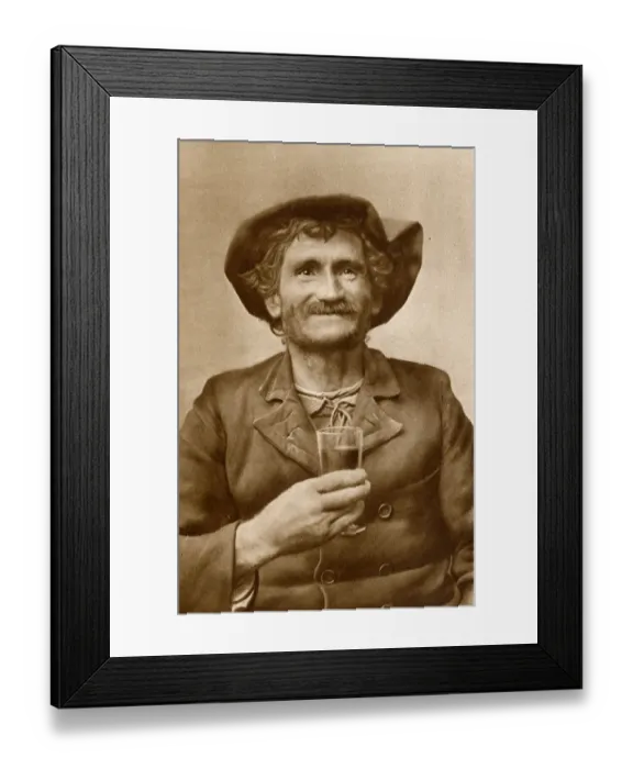Framed Print : Breton fisherman holding a drink, Brittany, Northern France Framed Print : Breton fisherman holding a drink, Brittany, Northern France