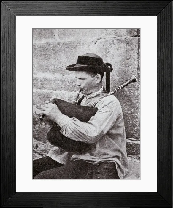 Framed Print : Breton musician playing bagpipes, Brittany, Northern France Framed Print : Breton musician playing bagpipes, Brittany, Northern France