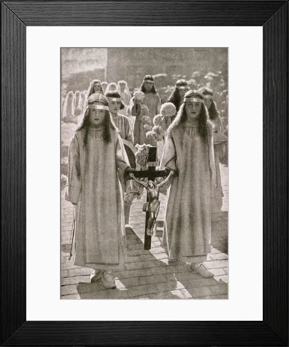Framed Print : Girls taking part in a religious procession, France Framed Print : Girls taking part in a religious procession, France
