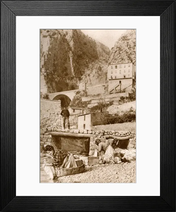 Framed Print : Washerwomen near border between Italy and France Framed Print : Washerwomen near border between Italy and France