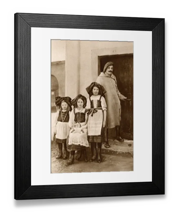 Framed Print : Soldier with three girls, Alsace, France Framed Print : Soldier with three girls, Alsace, France
