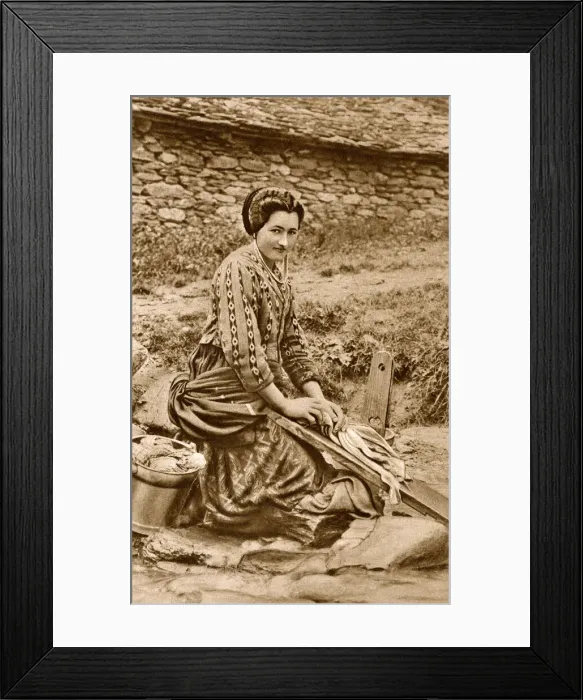 Framed Print : Woman washing clothes, Savoie district, France Framed Print : Woman washing clothes, Savoie district, France