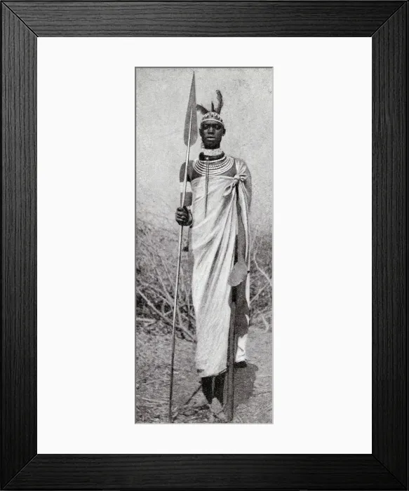 Framed Print : Tribesman with his spear, French Congo, Central Africa Framed Print : Tribesman with his spear, French Congo, Central Africa