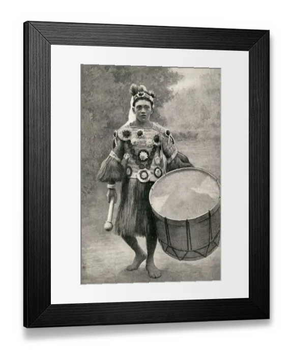 Framed Print : Musician with large drum, Tahiti, French Polynesia Framed Print : Musician with large drum, Tahiti, French Polynesia