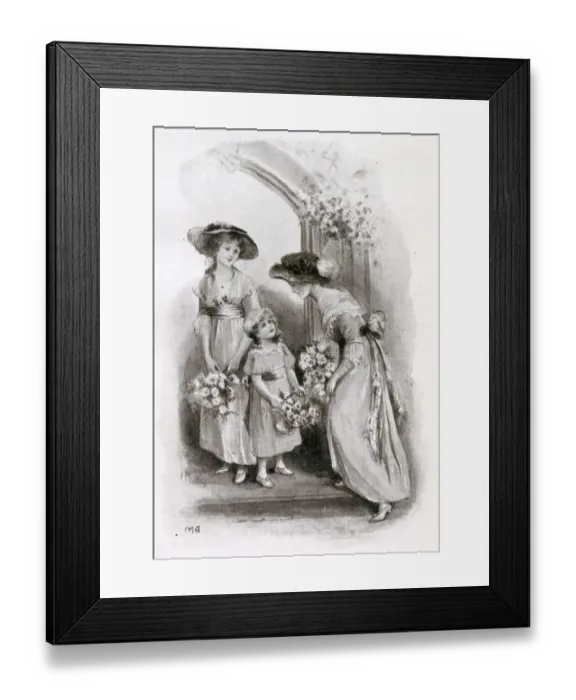 Framed Print : Illustration - The Bridesmaids wait in the church porch Framed Print : Illustration - The Bridesmaids wait in the church porch