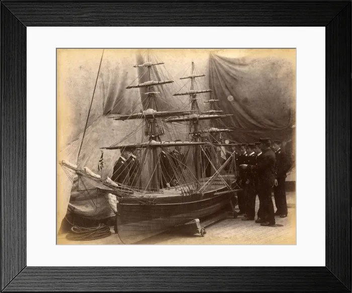 Framed Print : Naval Cadets studying a scale model of HMS Active Framed Print : Naval Cadets studying a scale model of HMS Active