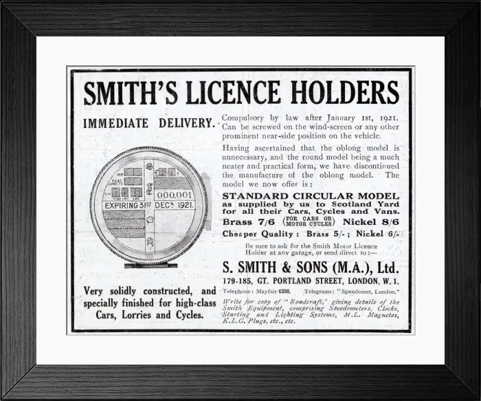 Framed Print : Smiths Vehicle Licence Holders Framed Print : Smiths Vehicle Licence Holders