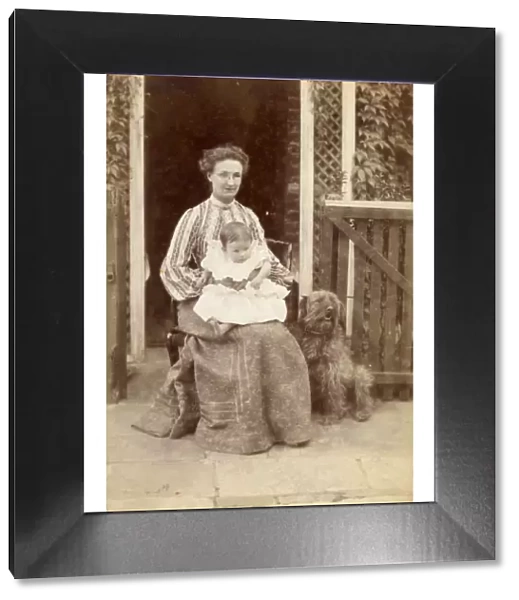 Cabinet photograph of a Mother with her young child and dog