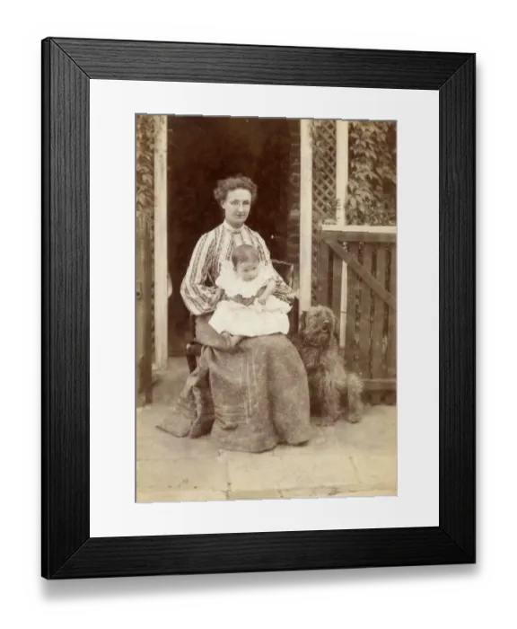 Framed Print : Cabinet photograph of a Mother with her young child and dog Framed Print : Cabinet photograph of a Mother with her young child and dog