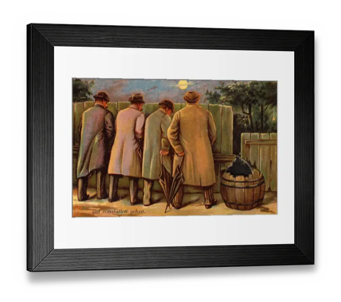 Framed Print : Post-pub scene on a comic German greetings card Framed Print : Post-pub scene on a comic German greetings card