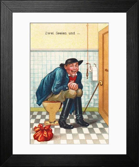 Framed Print : Toilet humour on a German greetings card Framed Print : Toilet humour on a German greetings card