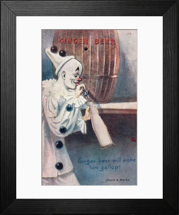 Framed Print : Clown with barrel on a comic greetings card Framed Print : Clown with barrel on a comic greetings card