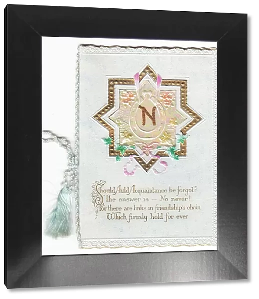 New Year card with initial N, star and verse