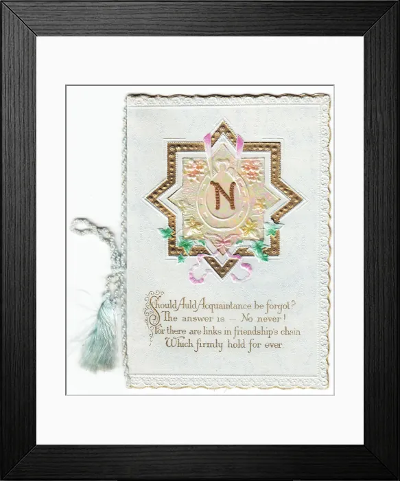 Framed Print : New Year card with initial N, star and verse Framed Print : New Year card with initial N, star and verse