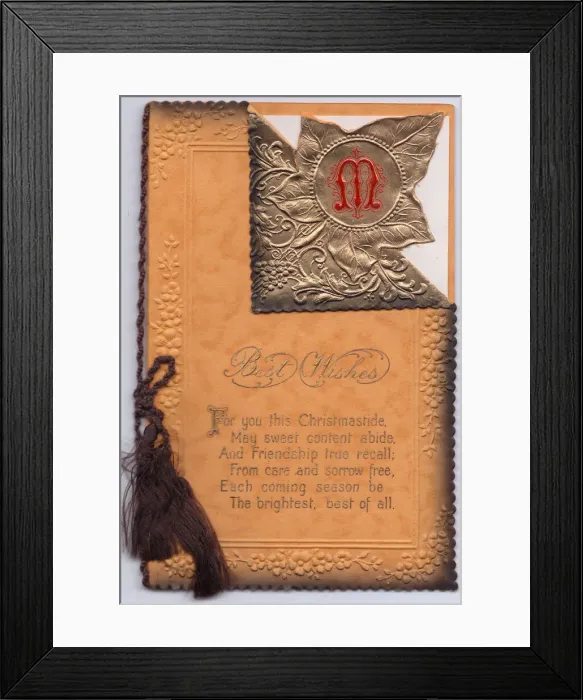 Framed Print : Christmas card with initial M and verse Framed Print : Christmas card with initial M and verse