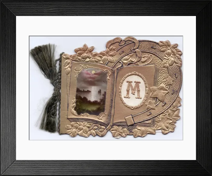 Framed Print : Gold embossed greetings card with initial M
