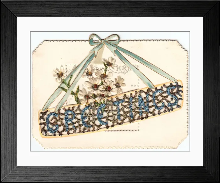 Framed Print : Christmas card with basket of flowers and glitter Framed Print : Christmas card with basket of flowers and glitter