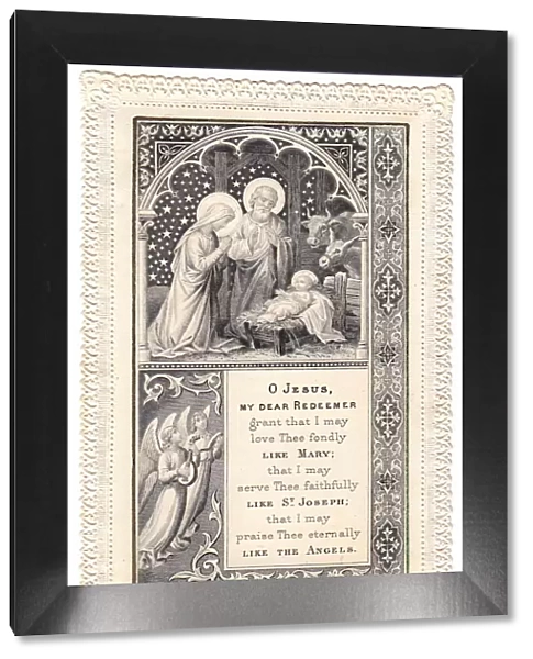 Nativity scene with prayer on a French Christmas card